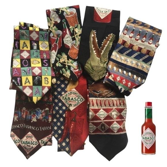 TABASCO Novelty Neckties Ties 100% Silk Made USA Lot 7 Graphic Hot Sauce Vintage - Picture 2 of 15